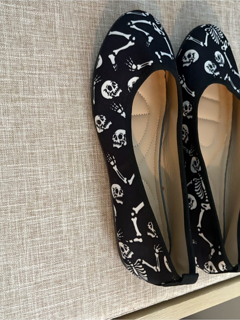 Black Skull Print Ballet Flats - Women's Comfort Slip-Ons